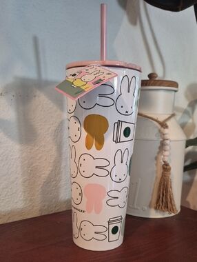 Starbucks Pink & White Miffy Bunny Reusable Tumbler